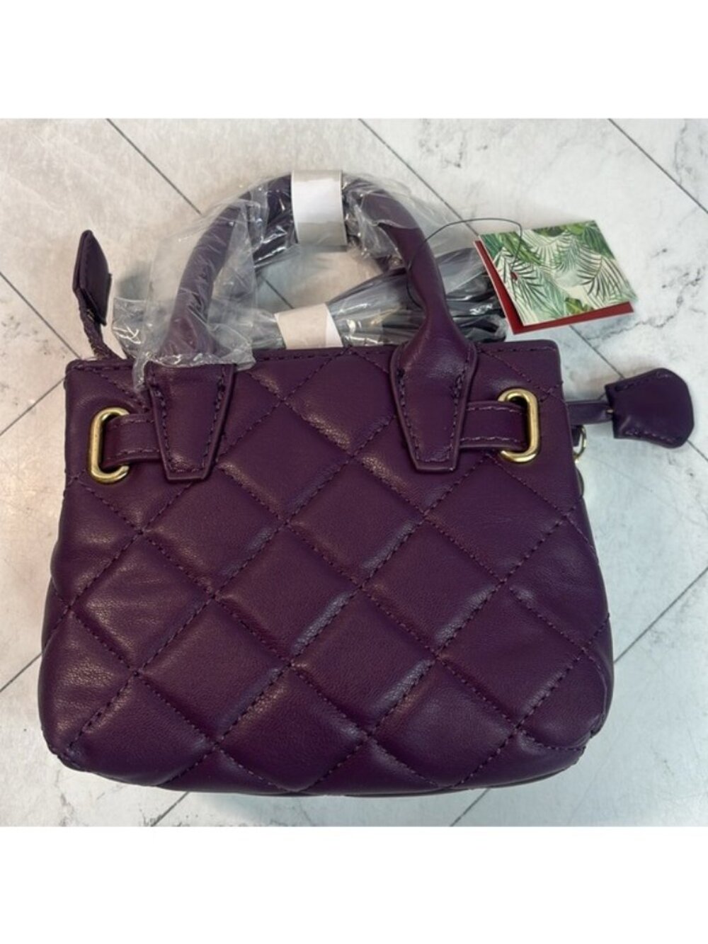 NWT Badgley Mischka Womens Purple Gold Quilted Crossbody Handbag - Picture 3 of 13